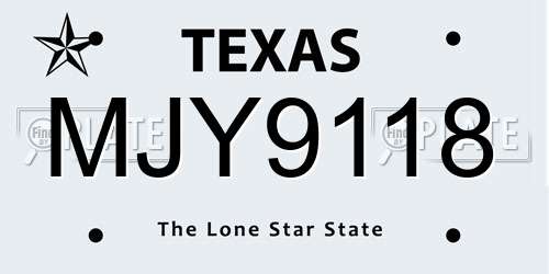 MJY9118 Texas License Plate