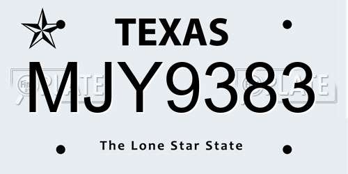 MJY9383 Texas License Plate