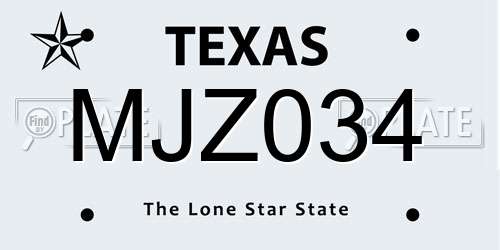 MJZ034 Texas License Plate