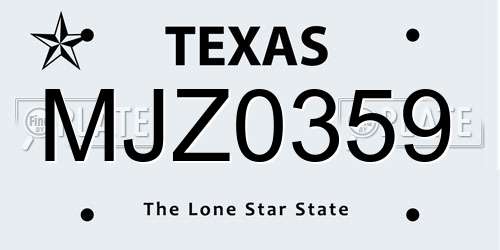 MJZ0359 Texas License Plate