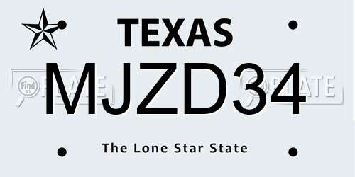 MJZD34 Texas License Plate