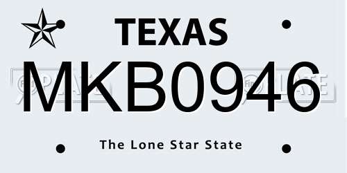 MKB0946 Texas License Plate
