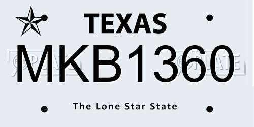 MKB1360 Texas License Plate