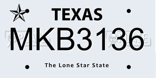 MKB3136 Texas License Plate