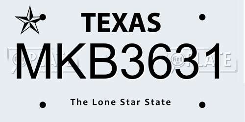 MKB3631 Texas License Plate
