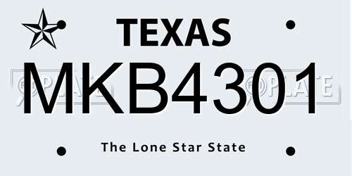 MKB4301 Texas License Plate
