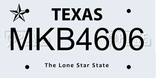MKB4606 Texas License Plate