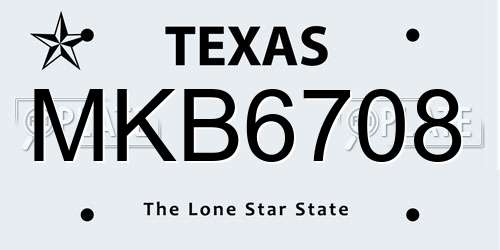 MKB6708 Texas License Plate