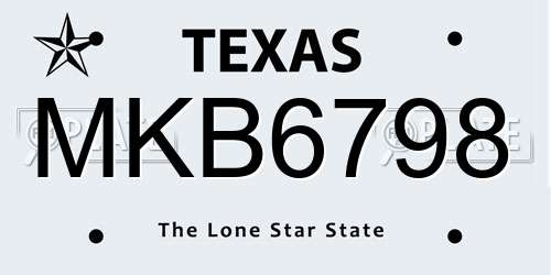 MKB6798 Texas License Plate
