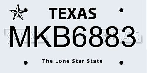 MKB6883 Texas License Plate