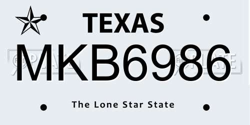 MKB6986 Texas License Plate