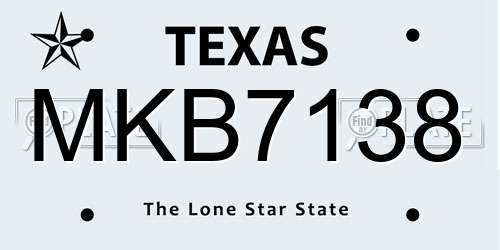 MKB7138 Texas License Plate