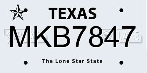 MKB7847 Texas License Plate