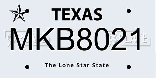 MKB8021 Texas License Plate