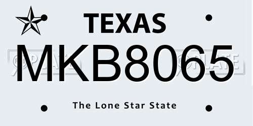 MKB8065 Texas License Plate