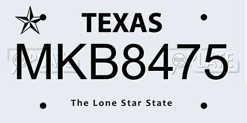 MKB8475 Texas License Plate