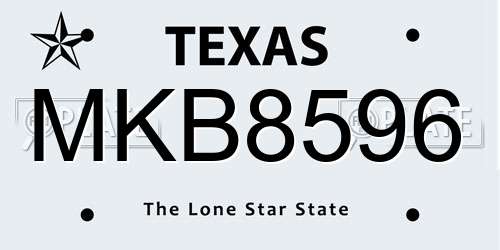 MKB8596 Texas License Plate
