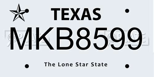 MKB8599 Texas License Plate