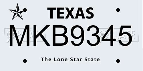 MKB9345 Texas License Plate