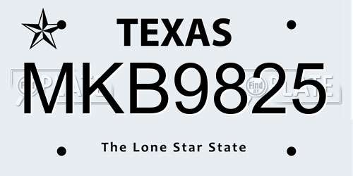 MKB9825 Texas License Plate
