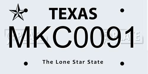 MKC0091 Texas License Plate