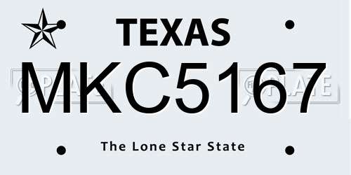 MKC5167 Texas License Plate