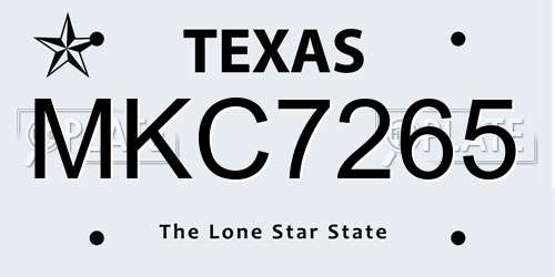 MKC7265 Texas License Plate