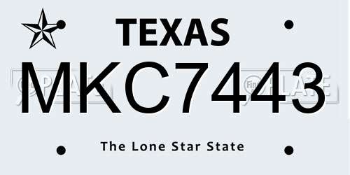 MKC7443 Texas License Plate