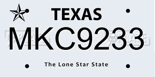 MKC9233 Texas License Plate