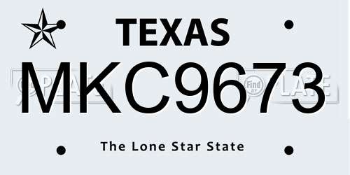 MKC9673 Texas License Plate