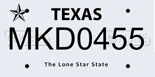 MKD0455 Texas License Plate