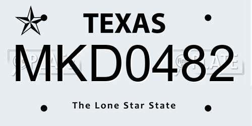MKD0482 Texas License Plate