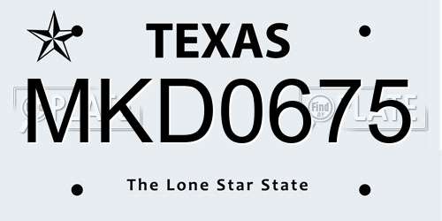 MKD0675 Texas License Plate