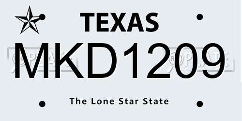 MKD1209 Texas License Plate