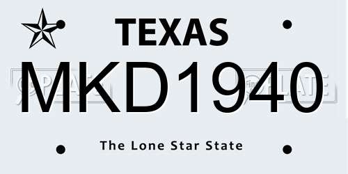 MKD1940 Texas License Plate