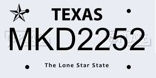 MKD2252 Texas License Plate