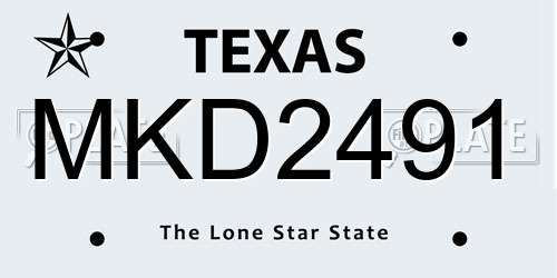 MKD2491 Texas License Plate