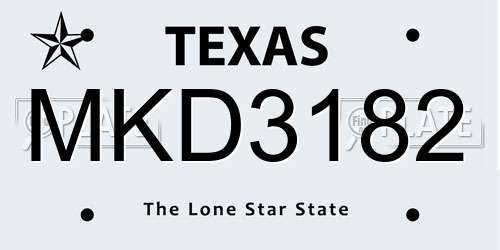 MKD3182 Texas License Plate