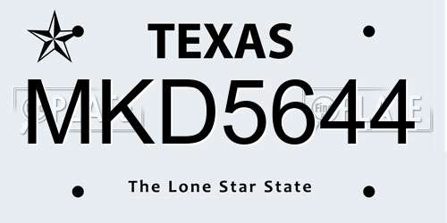 MKD5644 Texas License Plate
