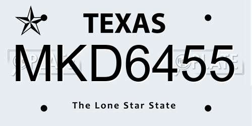 MKD6455 Texas License Plate