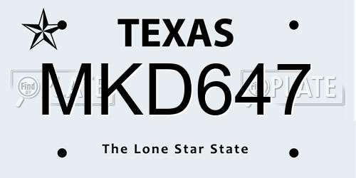 MKD647 Texas License Plate