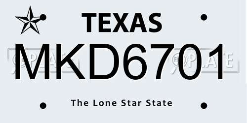 MKD6701 Texas License Plate