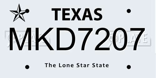 MKD7207 Texas License Plate