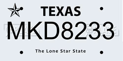 MKD8233 Texas License Plate