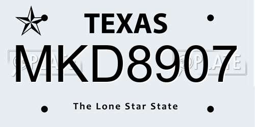 MKD8907 Texas License Plate