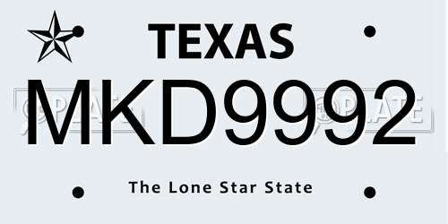 MKD9992 Texas License Plate