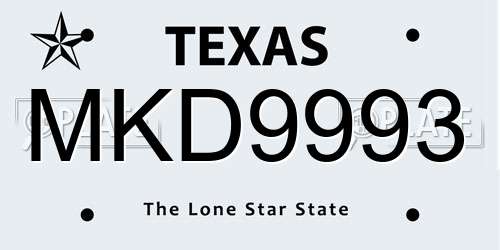 MKD9993 Texas License Plate