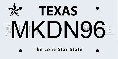 MKDN96 Texas License Plate