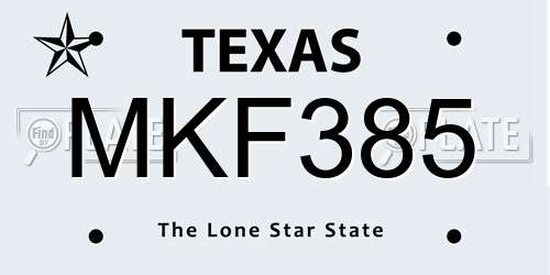 MKF385 Texas License Plate