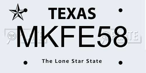 MKFE58 Texas License Plate